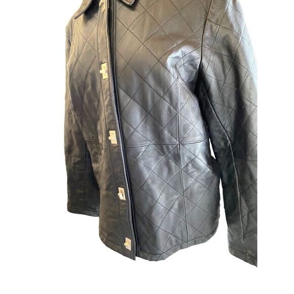 Vintage Dialogue QVC Style Diamond Stitch Black Leather Jacket Women’s M - Picture 10 of 15